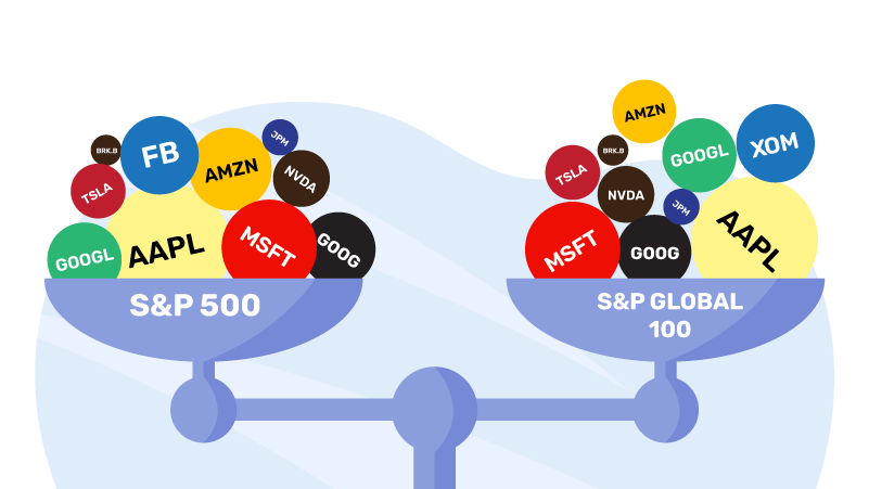 Top companies in Global S&P 500 vs. 100